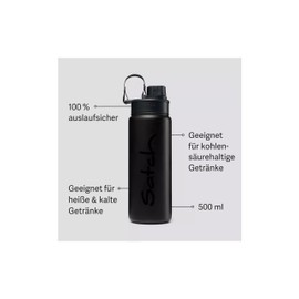 satch Drinking Bottle Made of Stainless Steel, BPA-Free, 0.5 L, Leak-Proof and Carbonated Drinks, for Hot and Cold Drinks, Black