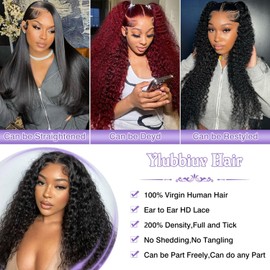 Ylubbiuv 13x6 HD Lace Front Wigs 30 Inch Deep Wave Lace Front Wigs Human Hair 200% Density Pre Plucked Curly Wig for Women