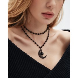 IUHOGE Gothic Moon Necklace Black Moon Pendant Layered Moon Choker Halloween Moon Jewelry for Women (Hollow out moon)