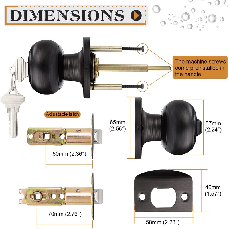 Probrico Keyed Entry Door Knob with Lock and Same Key,