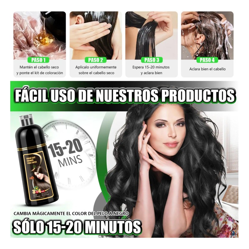 Shampoo Tinte Instantaneo Cubre Canas Extracto Plantas 500ml