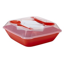 Mozaik Premium Plastic 128 oz. All-in-One Serving Bowl Set with Lid, Serving Utensils and Plates, Fiesta Red
