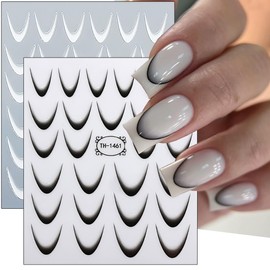 8 Sheets French Tip Nail Stickers 3D Self-Adhesive Frenchs Nail Art Stickers Colorful Curved Lines Design Nail Art Supplies Gradient French Tip Nail Decals for Women Girls Acrylic Manicure Kit DIY