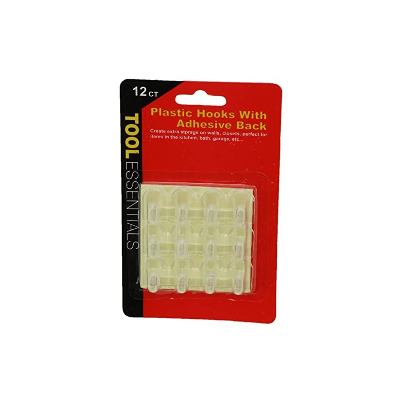 Tool Essentials 12pc Clear Plastic Hooks with Self Adhesive No