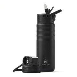 IDEUS - Botella de agua aislada al aspiradora, botellas de agua de acero inoxidable de 24 onzas con popote, tapa de boquilla y boquilla, botella de ag