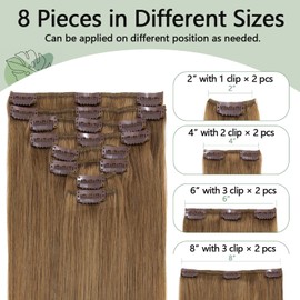 S-noilite Clip in Hair Extensions Human Hair Hair Clip in Human Hair 8 Pieces/18 Clips/Set Standard Weft 100% Real Human Hair Silky Full Head 10"-70g Light Brown (#6)