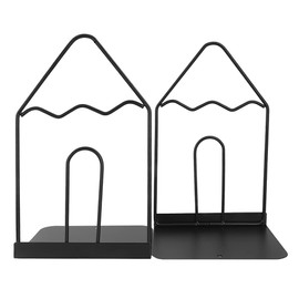 1 Pair Simple Black Pencil Pattern Metal Bookends, Kids Hollowed Nonskid Thickening Iron Book End Book Organizer L Shape Bookend for Desk Shelves Library School Office Home Decor