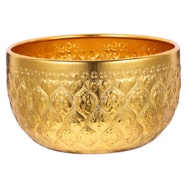 LOGOFUN Stainless Steel Small Gold Bowls Metal Deep Rice Soup Bowls Hand Carved Patterns Dessert Bowl Model for Home Kitchen Cooking Camping Supplies - Gold
