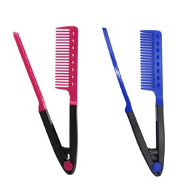 Straightening Comb For Hair,2-Pack Hair Straightening Comb Set,flat iron comb,flat iron comb attachment,grip comb for flat iron(Rose Red, Blue)