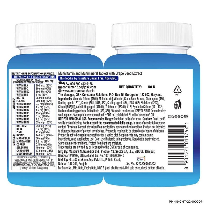  Men Tablet, World's No.1 Multivitamin with Grape Seed Extract,