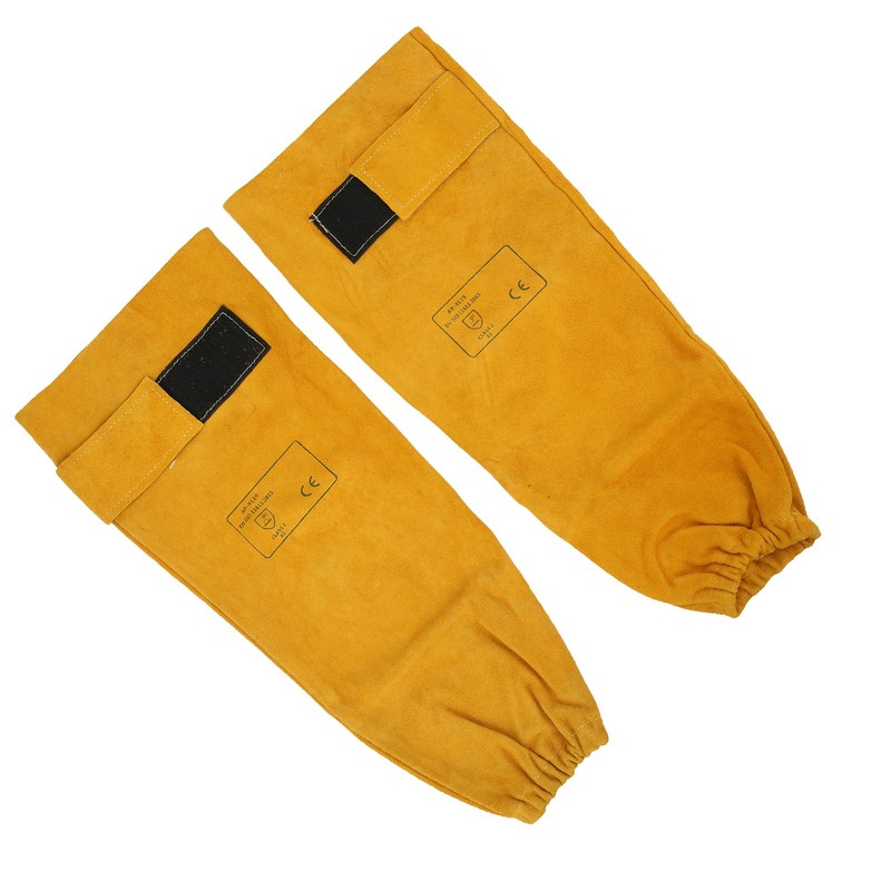 Pair Welding Sleeve Cowhide Wearproof Heat Resistant Golden Yellow for