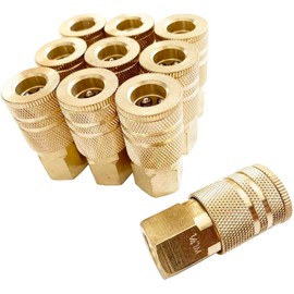 SANFU Acoplador industrial hembra de latón de 1/4 pulgadas, accesorios de manguera de aire, roscas hembra de 1/4 pulgadas, conector rápido, acoplador de aire con funda de almacenamiento, paquete de 10