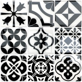 Yoillione Waterproof 5 Piece Heat Resistant Kitchen Stylish Removable Tile Sheet Wallpaper Sticker Rental Atmosphere Change DIY Wall Sticker Scandinavian Toilet Bathroom Remake Sheet Moroccan Style