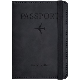 KAOBAN Passport Holder, Passport Cover with Credit Card Slot and Boarding Pass Slot Combo, Passport Wallet Case Book Travel Must Have, RFID Blocking Leather Travel Accessories, Black