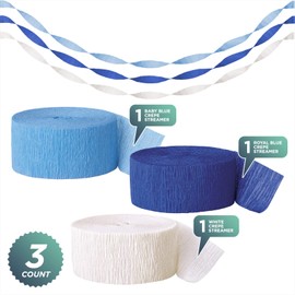 Winter Blue and White Crepe Paper Streamer Decorations for Christmas, Hanukkah, Oktoberfest and More, 81 Ft Each (Set of 3)