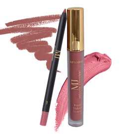 Lip Set Mela Beauty Studio, Lip Booster Melanie and Lip Liner 1 Bundle Matte Liquid Lipstick and Lips Definer Pencil Longwear Waterproof Make-up Kit