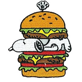 Snoopys Cartoon Dog in Hamburger 3.5 Inches Tall Embroidered Patch