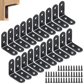 Pack of 20 Angle Connectors Stainless Steel 90 Degree Angle Black Brackets 40 x 40 mm L-Shaped Brackets Angle Shelf Steel Angle Furniture Corner Connector with 80 Screws