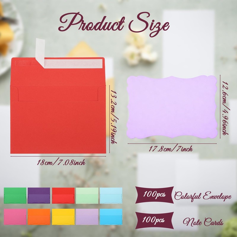 Ysglory 100 Pcs A7 Envelopes with 5x7 Blank Note Cards