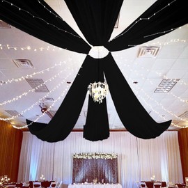 FUHSY Wedding Ceiling Drapes Black Ceiling Drapes for Weddings 5FTx30FT 2 Panels Wedding Arch Drapery Ceiling Fabric Draping Fabric Sheer Voile Curtain Arch Drapes for Wedding Ceremony Outdoor Indoor