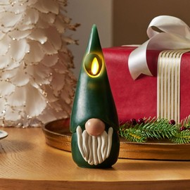 Luminara Flameless Candle Gnome Figural 2.8" x 8" Smooth Finish Real Wax Unscented Winter Christmas Decoration (Green)