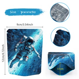 50 pack Mylar bags，Topeedy 9 * 12cm Blue Astronaut Stand-up Ziplock Bags for Food Jewellery Candy Storage,Resealable Aluminium Foil Waterproof Packaging Bags Children's Lock Sealing Bag