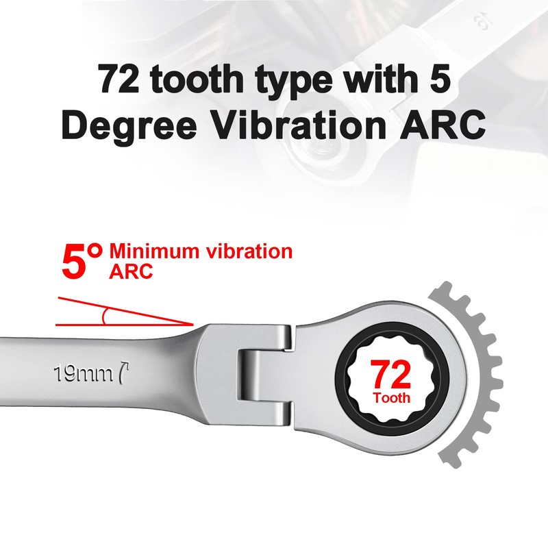 WISEUP Combination Wrenches, 17mm Flexible Ratchet Spanner, CR-V Forged Spanner,