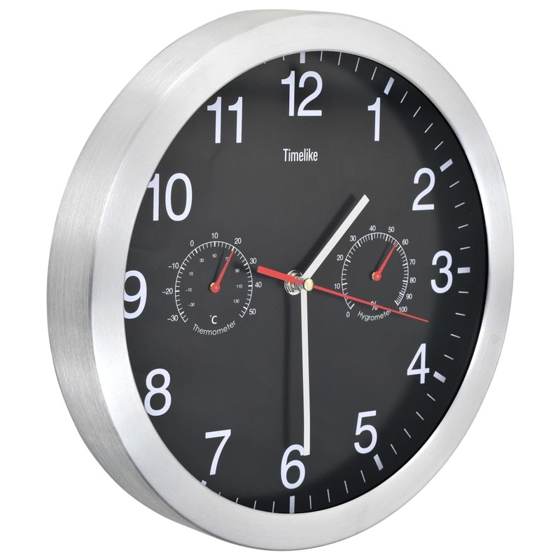 vidaXL Black Wall Clock with Quartz Movement: Featuring Built-In Hygrometer
