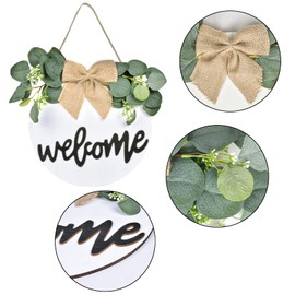 HQdeal Willkommensschild Haustür hängend, Willkommenskranz Haustür, Holzschild Rund zum Aufhängen, Rustikale Holz Wandschild, Willkommen Türschild Haustürdekoration für Bauernhaus, Veranda (Weiß)