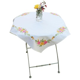 Trimits Printed Cross Stitch Kit - Tablecloth - Includes, Printed Fabric, Threads, Needle & Instructions, 80 x 80cm, Floral Bouquet