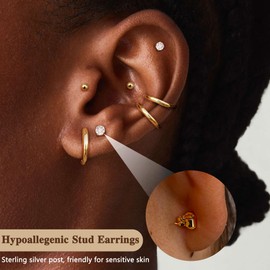 Hayoso 6 Pairs Sterling Silver Stud Earrings for Women, Cubic Zirconia Stud Earrings, Tiny Ball Stud Hypoallergenic Earrings, Small Tragus Cartilage Earrings Set for Men Girls(2mm,3mm,4mm)