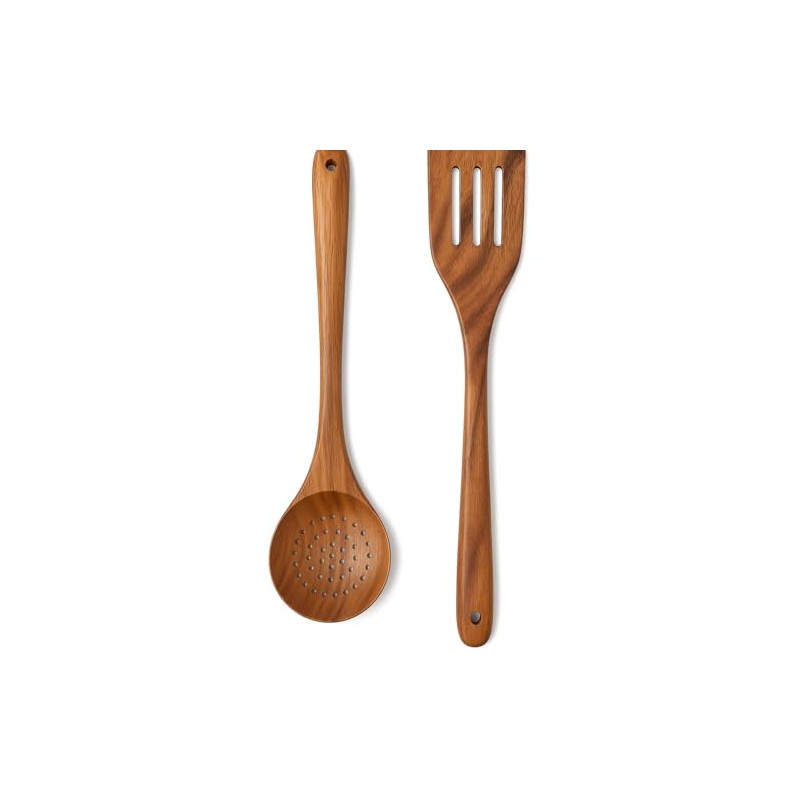 18 Inch Long Wooden Slotted Spoon for Cooking, Acacia Wood