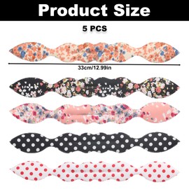 5PCS Floral Prints Bun Makers, Polka Dot Rabbit Ear Bun Twister, Flower Quick Hair Styling Accessories, Deft Hair Bun Maker Hairband, Headwear Styling Tools for Women Vacation Party Accessories