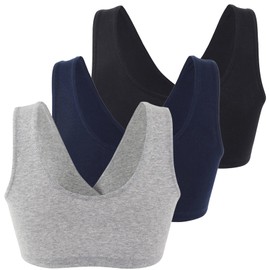 Topwhere Women's Cotton Wireless Sleep Bra for Nursing and Maternity, Black+grey+navy Blue, X-Large