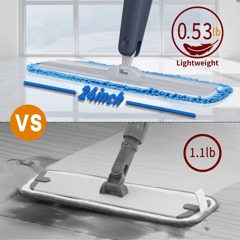 24" Dry mops for Floor Cleaning, Microfiber mop Spray System,