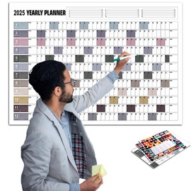 Mumoo Bear 2025 Wall Calendar,Yearly Wall Planner Charts With Colored Stickers, Folded Paper Calendar 12 Month, Full Annual Year Planner Calendar, 365 Daily Plan Chart, Easy Daily Planning