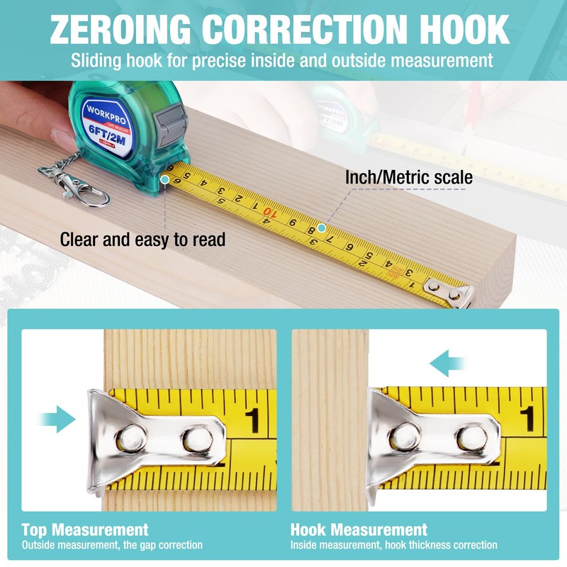 WORKPRO Mini Tape Measure, 2 Pcs 6FT Retractable Easy Reading