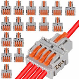 MELIFE 20pcs Lever Wire Connectors, 1 in 4 Out Connectors for Solid and Stranded Conductors, Quick Push in Conductor Terminal Block 28-12 AWG