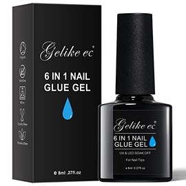 Gelike ec 6 in 1 Gel Nail Glue for Clear Nail Tips Extra Strong 8ML, Technological Brush On Strong Nail Glue for Broken Nails Transparente False Nails, UV Gel Glue for Nails-MUST DRY UNDER NAIL LAMP