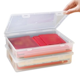 MIUUIPI Pack of 2 Multi-Purpose Storage Box, Clear Storage Container Box, A4 Folder Paper Storage, Building Block Organiser, Storage Box with Lid for Documents, Magazines, Art Supplies