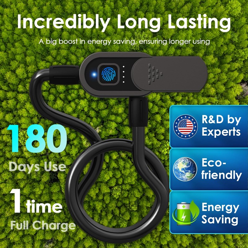 Fingerprint Bike Cable Lock, eLinkSmart 59'' Waterproof Heavy Duty Electric