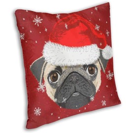JIMOWANG Throw Pillow Covers Set of 2 Pug Dog Merry Christmas 18 x 18 Inch Decorative Square Pillowcase Throw Cushion Case for Sofa Bed Chair Car