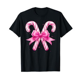 Coquette Bow Candy Cane Christmas Season Girls Womens Retro T-Shirt