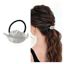 Xduargs Boho Leaf Elastics Hair Tie Gold Matte Leaf Rubber Band Vintage Ponytail Holders Hair Band Elegant Decorative Hair Accessories for Women Headdress