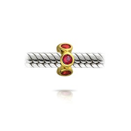 Red Simulated Ruby CZ Red Spacer Charm Bead For Women For Teen Gold Plated.925 Sterling Silver Fits European Bracelet