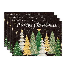Artoid Mode Black Trees Merry Christmas Place Mats Set of 4 30 x 45 cm Winter Xmas Place Mats Washable Place Mats Kitchen Party Decoration