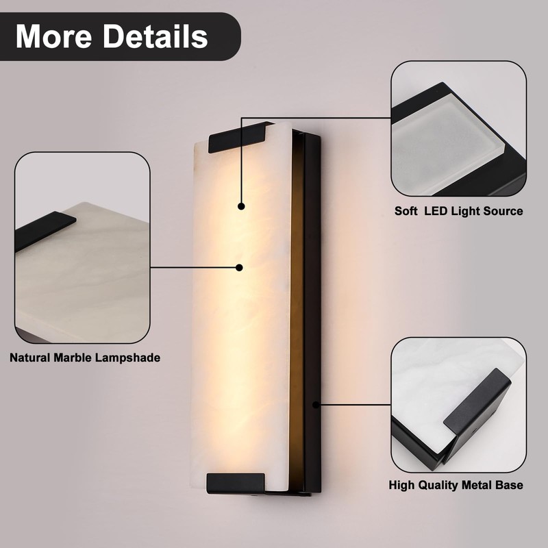 14.2in Alabaster Wall Sconce Hardwired, Large Vertical Natural Marble Wall