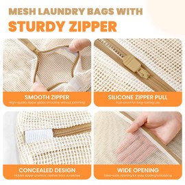 ABRRLO 4Pcs Cotton Mesh Laundry Bags for Delicates,Breathable Mesh Garment Bag for Washing Machine,Travel Wash Bags with Zipper for Bras,Underwear,Socks,Baby Clothes,Laundry Dorm Room Essentials(S)