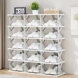 VECELO 6 Tier Vertical Narrow Shoe Rack, Free Standing Shoe Racks, Skinny Shoe Shelf Easy Assembly, Compact Shoe Organizer Space Saving for Small Spaces, Entryway, Garage, Front Door Entrance, Grey