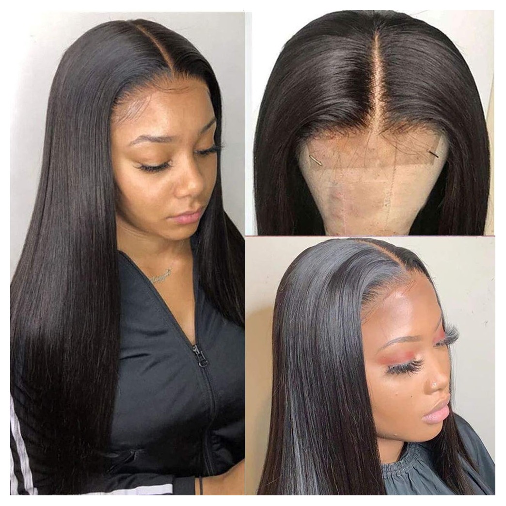 Straight 4x4 Lace Closure Wigs Human Hair Natural Black Brazilian Virgin Human Hair Lace Front Wigs for Black Woman 150% Density (22, 4x4 straight closure wig)
